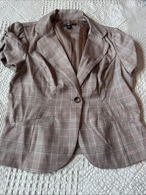 BCX Brown Plaid Blazer with Pink Windowpane